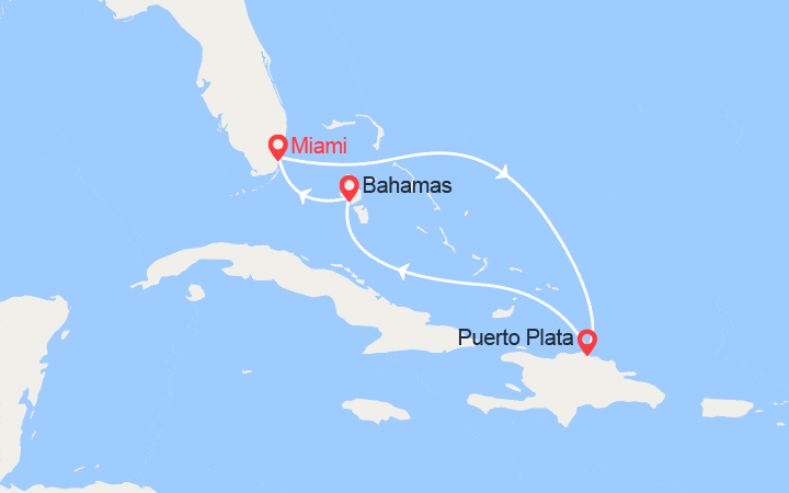 Carte itinéraire croisière République Dominicaine, Bahamas