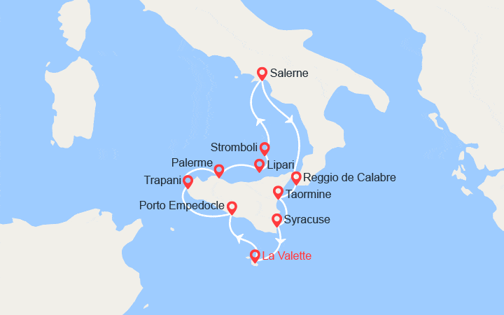 Carte itinéraire croisière Rivages authentiques d' Italie