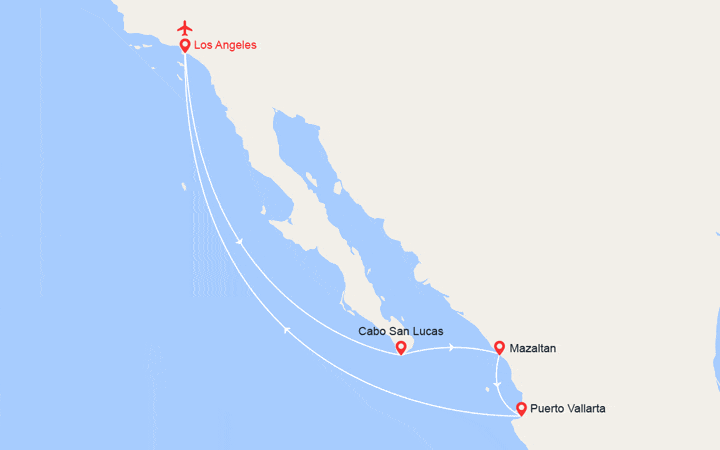 Carte itinéraire croisière Riviera mexicaine de Los Angeles