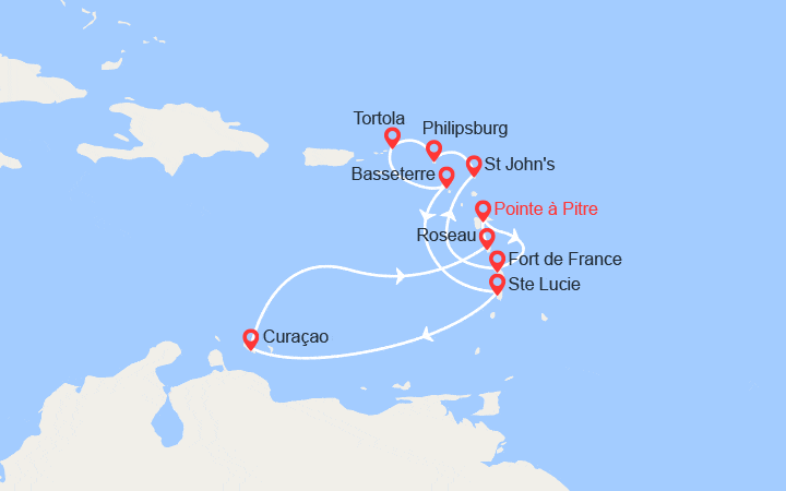 Carte itinéraire croisière Secrets des Caraïbes