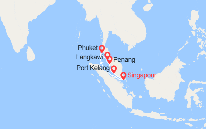 Carte itinéraire croisière Singapour, Thaïlande et Malaisie