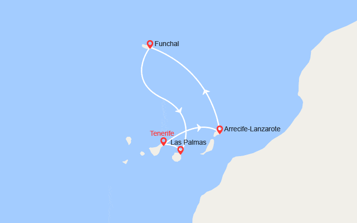 Carte itinéraire croisière Tenerife, Lanzarote et Funchal