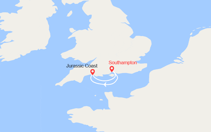 Carte itinéraire croisière Tour en mer : Southampton
