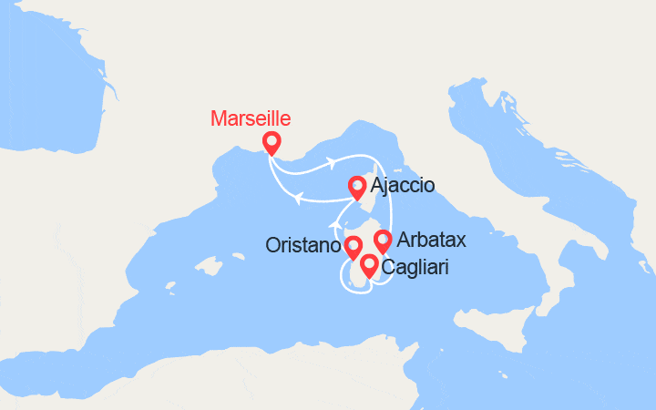 Carte itinéraire croisière Traditions corses et sardes