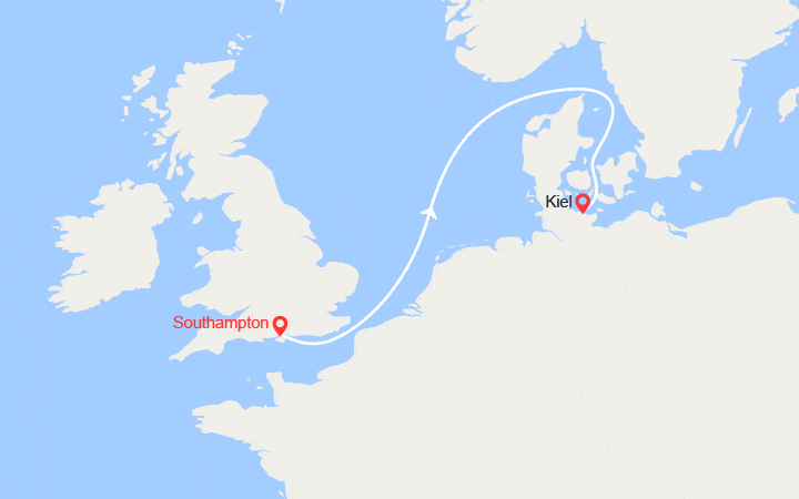 Carte itinéraire croisière Traversée vers Kiel