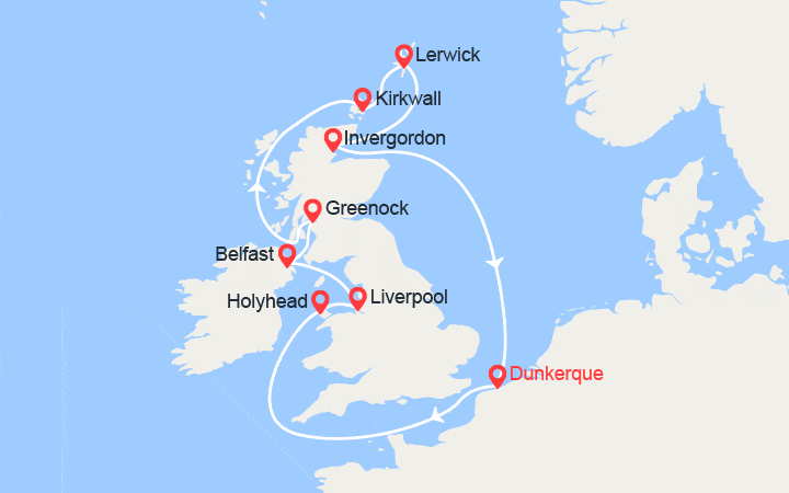 Carte itinéraire croisière Trésors des Îles Britanniques