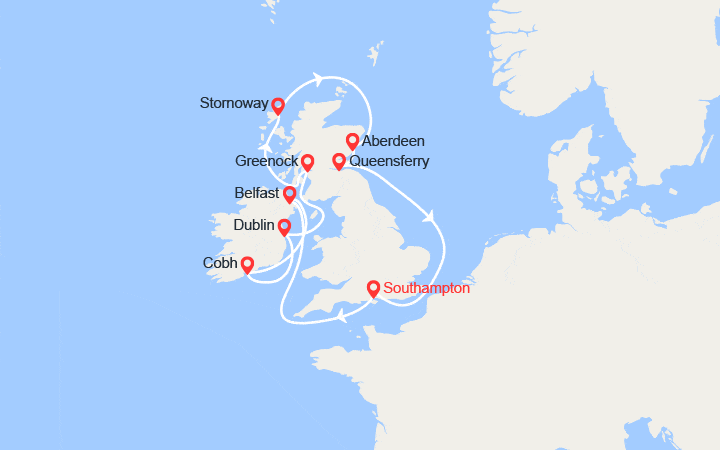 Carte itinéraire croisière Villes mythiques et paysages enchanteurs des Iles britanniques (1)