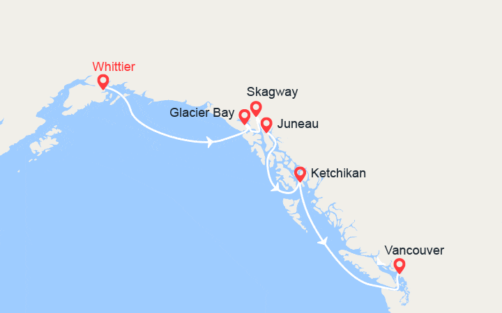 Carte itinéraire croisière Voyage des Glaciers
