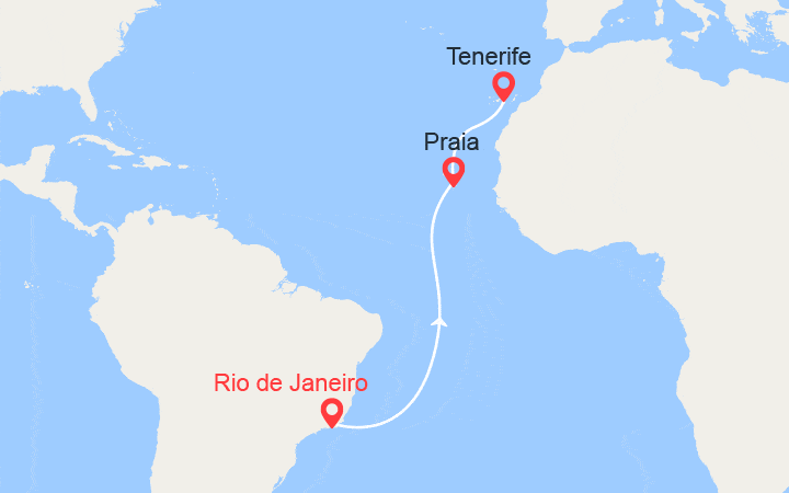 Carte itinéraire croisière Voyage en Mer : de Rio de Janeiro à Santa Cruz de Tenerife