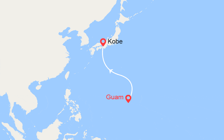 Carte itinéraire croisière Voyage en Mer : Guam - Kobé