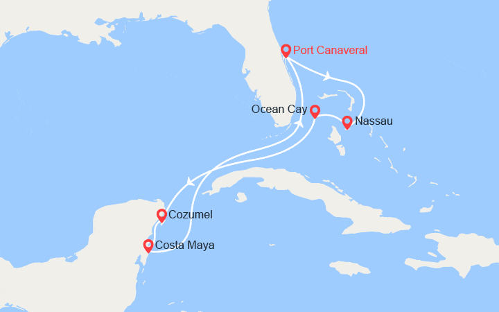 Carte itinéraire croisière Voyage inaugural : Bahamas, Mexique